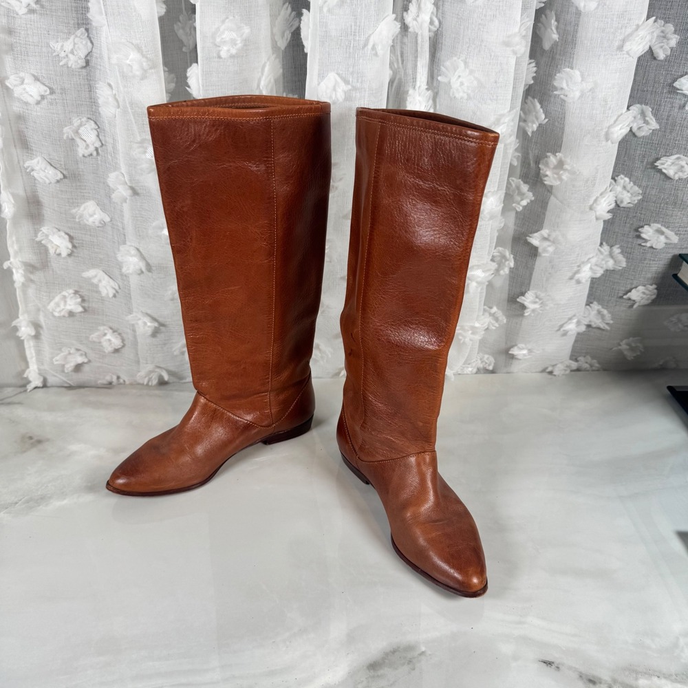 Vtg Unisa Cognac Brown Tall Leather Boots Western‎ Boho Renaissance Fair 5.5 B